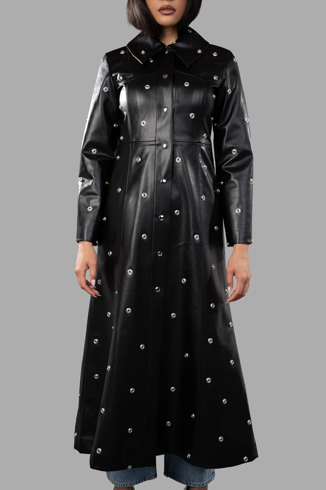 Faux Leather Studded Coat