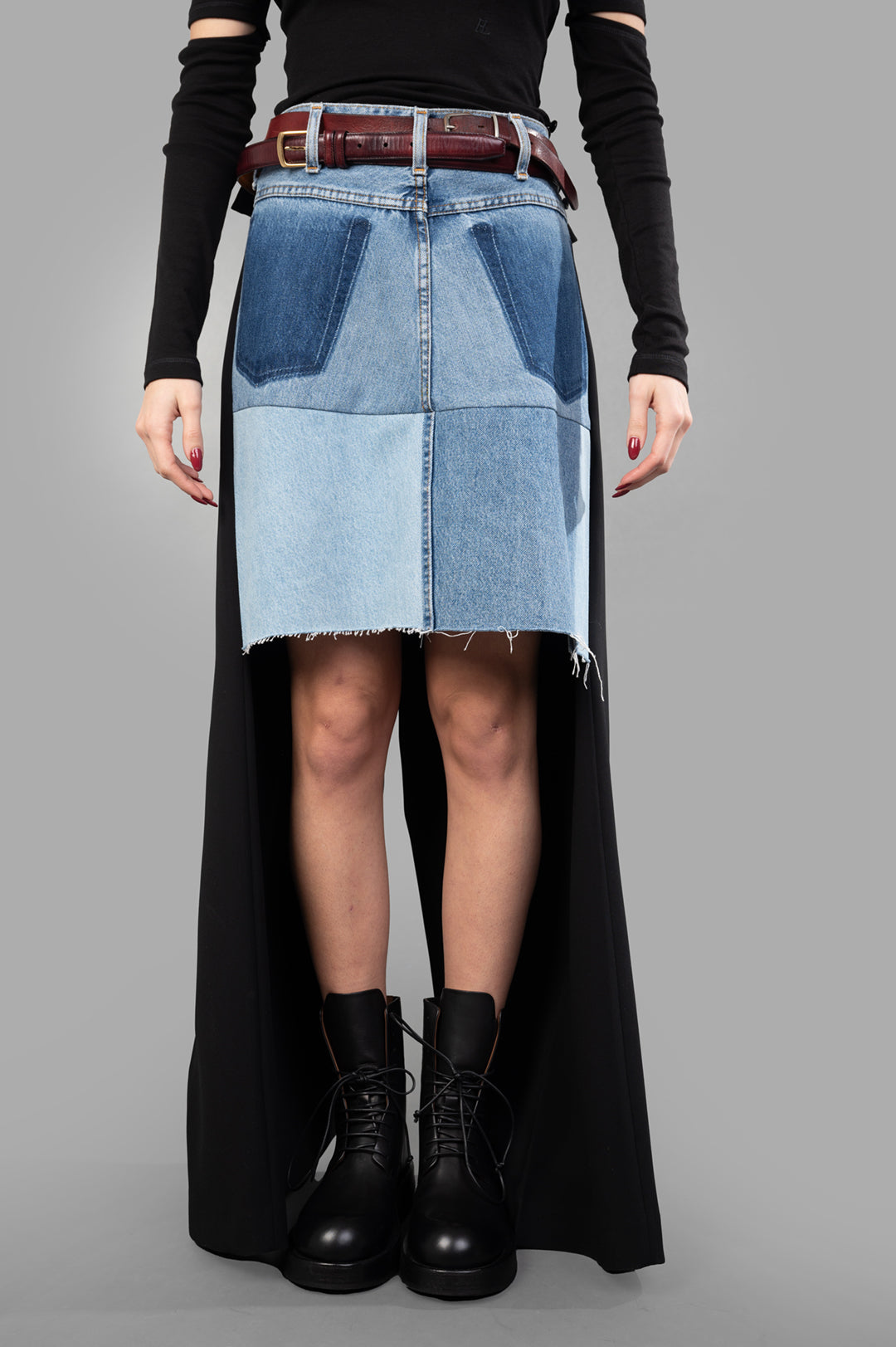 Asymmetric Half-Denim Skirt