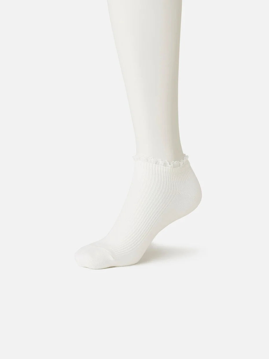 White Frill Rib Trainer Socks