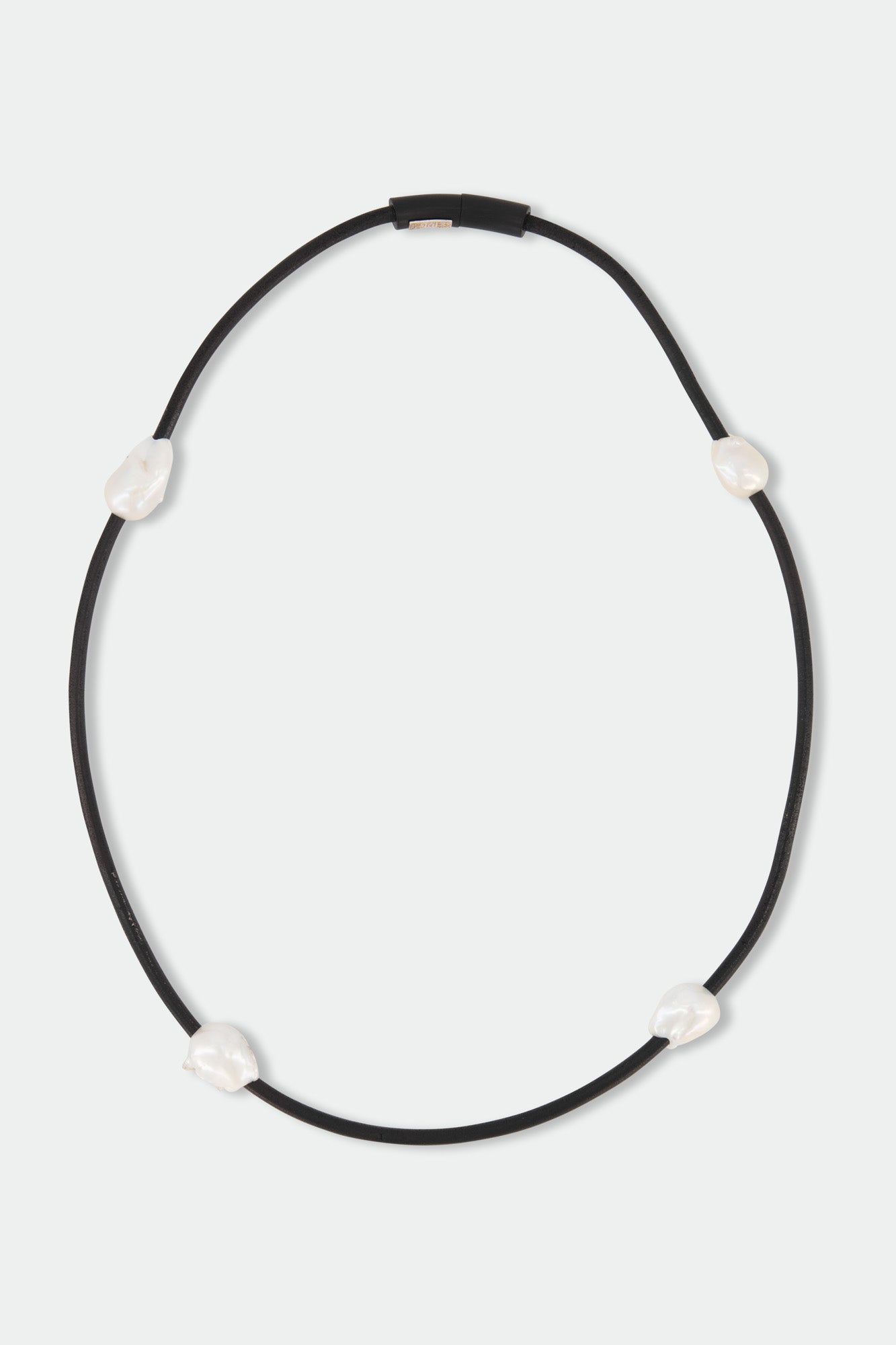 Ebony Leather-Strap Pearl Long Necklace