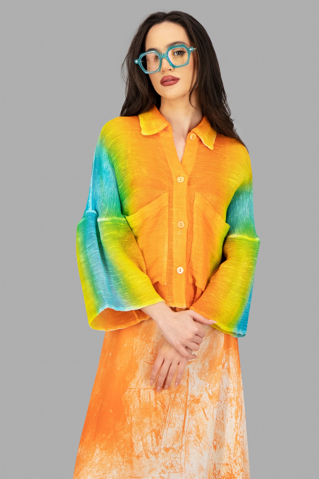 Cropped Rainbow-Print Jacket