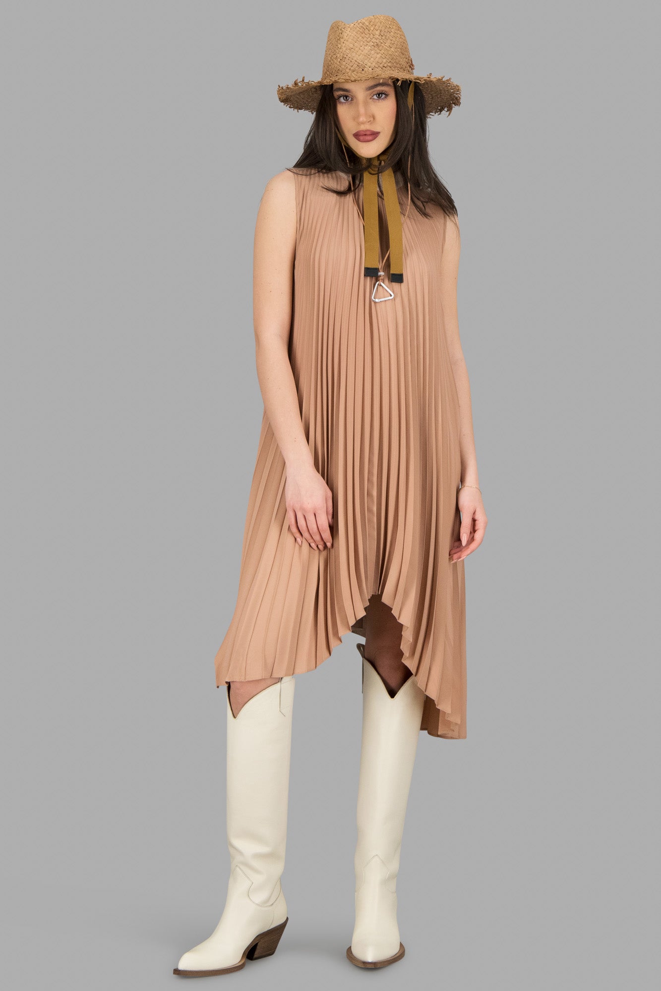 Pleated Knee-Length Dress