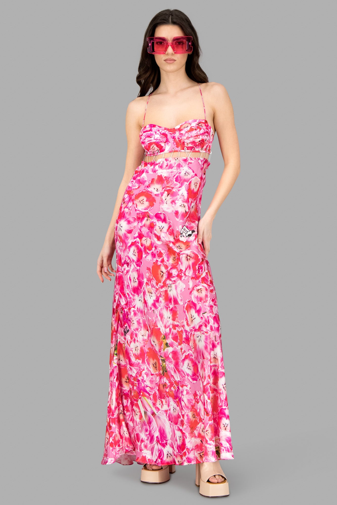 Tulip-Print Slip Dress