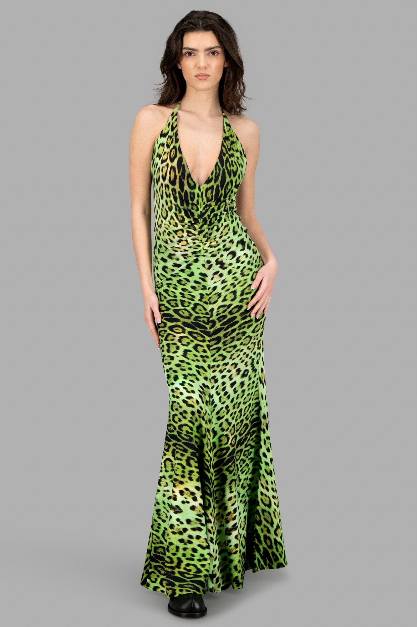 Leopard-Print Halterneck Dress